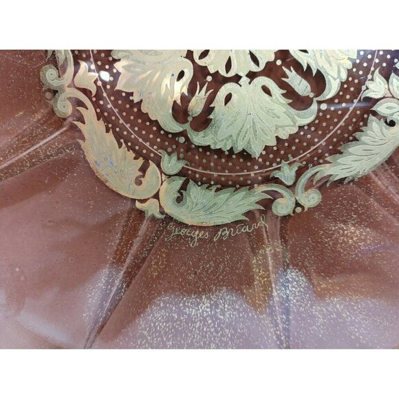 George Briand Glass Round Shaped Henna Mandala Serving Tray Plates Gold Brown - Picture 4 of 8